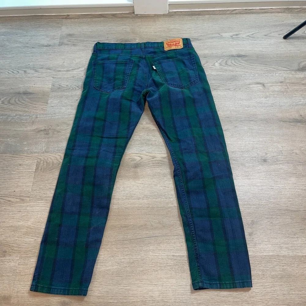Levi's 502 Mens Regular Taper Plaid Pants Green Blue Tartan Size W32 L32 White T